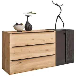 Valnatura Sideboard , Schwarz, Eichefarben , Metall , Asteiche , vollmassiv , 4 Fächer , 2 Schubladen , 184x90.3x47.1 cm , Typenauswahl, Beimöbel erhältlich , Wohnzimmer, Wohnwände, Wohnwand-Serien
