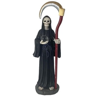 DRW Figur Santa Muerte schwarz mit Sense und Glaskugel, 20 x 20 x 69 cm