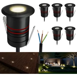 SSC-LUXon 6 Stück JAVO Bodeneinbauspots LED Außen 230V Erdstrahler warmweiß - Bodenleuchte klein begehbar IP67 schwarz Ø 47mm