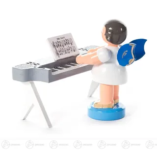 Engel am Keyboard stehend, blaue Flügel BxHxT 7 cmx5,5 cm NEU Erzgebirge