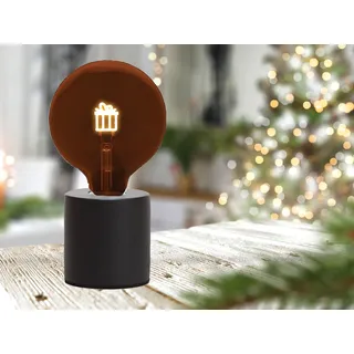Kleine Tischlampe Beton Schwarz Ø 9cm mit Deko LED Glühbirne Geschenkpaket Gold