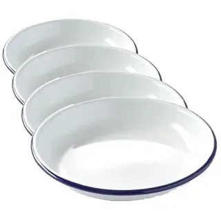 HENDI Teller, Tief, mit einem schönen blauen Rand, Abriebfest, Ofenfest, Stapelbar, Pastateller, Essteller, Speiseteller, Salatteller, ø200x(H) 32mm, emaillierter Stahl (Packung mit 4)