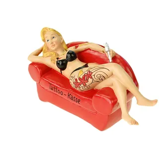 Spardose Tattookasse Tätowiererin auf Sofa 18cm Tattoo Girl tätowieren - Bunt