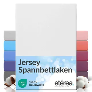 etérea Jersey Spannbettlaken 200x220cm Weiss bis 25 cm Höhe - 100% Baumwolle Spannbetttuch Oekotex - Bed Sheets Leintuch Bettbezug mit Rundumgummi - Bettlaken 200x220 cm - White