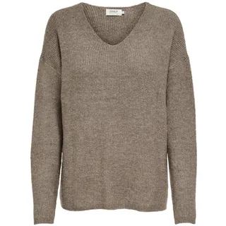 Only Damen Warmer Strickpullover | Knitted Basic Stretch Sweater | Langarm V-Ausschnitt Shirt ONLCAMILLA, Farben:Hellbraun, Größe:L