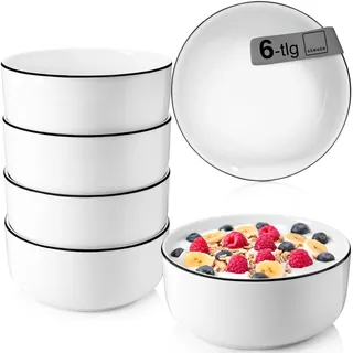 SÄNGER Müslischalen Marlo Black Rim 6 tlg, Müsli Schüssel Set 6 Personen | Porzellan Bowl Schüssel, Schale, Spülmaschinenfest, Müsli Schale Weiß mit schwarzen Akzenten 500 ml