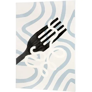 Gilde Wandbild „Pasta Club Holz Leinwand 60,5x90 cm | Material: Holz, Leinwand, handbemalt. Farbe creme", mit blauen/schwarzen Akzenten. Strukturierte Oberfläche.