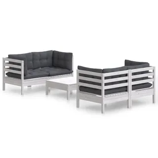 vidaXL 5-tlg. Garten-Lounge-Set mit Anthrazit Kissen Kiefernholz - Weiß
