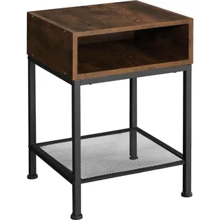 tectake Nachtschrank Harlow, 40,5 x 40,5 x 59 cm, Industrial Holz dunkel, rustikal , Rostfarben , Holzwerkstoff , Quadratisch , 40.5x59x40.5 cm , Schlafzimmer, Nachtkästchen
