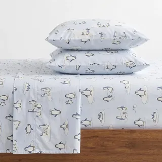 Eddie Bauer - Queen-Bettwäsche, Baumwoll-Flanell-Bettwäsche-Set, gebürstet für zusätzliche Weichheit, gemütliche Heimdekoration (Skating Pinguin, Queen)