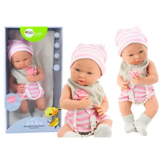 Leantoys Lalka Bobas w Bia?o-Ró?owym Ubranku Czapeczka Smoczek ?liniaczek Ko?derka
