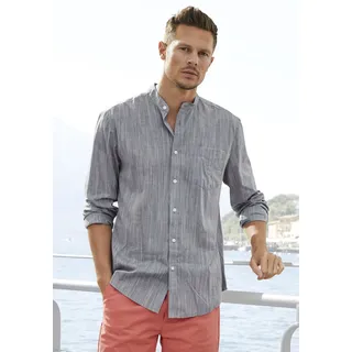 H.I.S. H.I.S, Langarmhemd regular fit, Stehkragenhemd mit Brusttasche, reine Baumwolle, grau,