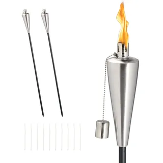 Relaxdays Gartenfackel Edelstahl 11,5 cm 3er Set schwarz/silber