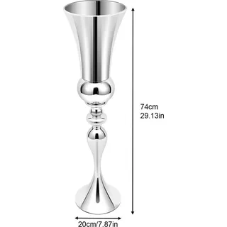 Bodenvase Blumenvase - Moderne galvanisierte Eisenvase - Höhe 74 cm - Durchmesser 20 cm - Hochzeitsdeko - Silber - Silber