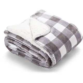 SWEET HOME Plaid Sherpa Decke aus Fleece, doppellagig, 130 x 160 cm, Muster Vichy, Grey Violet