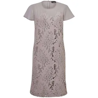Abendkleid GOLDNER "Kurzgröße Kleid aus sommerlicher Spitze", Damen, Gr. 22, K-Gr, grau (taupe), Obermaterial: 100% Polyester PES., festlich, Halbarm, Kleider Abendkleid, mit kleinen Flügelärmelchen