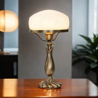 Licht-Erlebnisse Jugendstil Tischleuchte Messing Bronze Glas E27 405 mm