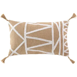 Douceur d'Intérieur Asmara Kissen mit abziehbarem Bezug (30 x 50 cm), einfarbiges Polycotton mit getufteter Jute