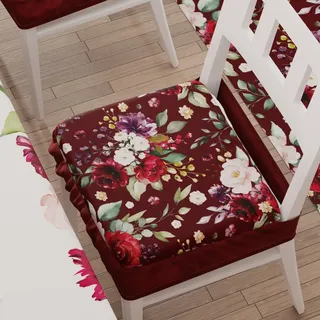 PETTI Artigiani Italiani - Kissen für Küchenstuhl, mit Gummizug, 6 Stück, Kissenbezüge aus Mikrofaser mit Gummiband, Stuhlbezüge mit Feder, Blumenmuster-07 Bordeaux 100% Made in Italy