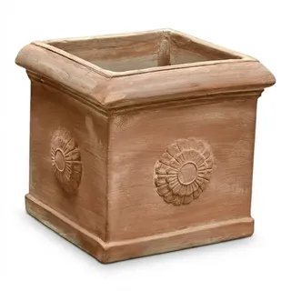 Teramico Pflanzgefäß Cubo Rosone echtes Terracotta frostfest eckig (30cm) | Kubischer Blumentopf mit schöner Rosette: Echte Handarbeit für Ihren Garten, Balkon und Terrasse.