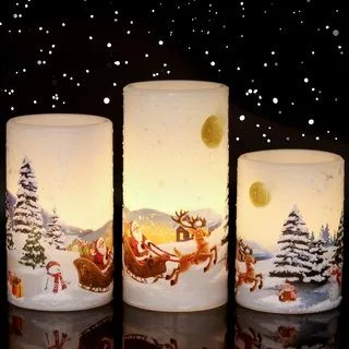 Eldnacele LED Kerzen mit Timerfunktion, Weihnachtsmann-Motiv, 3er Set | LED Kerzen Weihnachten, LED Echtwachskerzen mit Timer, elektrische Kerzen, flackernde Flamme, 6H Timer, 2 AA-Batterien