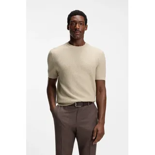 BOSS Kurzarmpullover "Nilton" Premium Menswear Business-Casual-Look, Strukturstrick-Material, open beige286