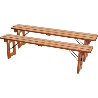 2er-Set Bank HWC-J61, Sitzbank für Biertischgarnitur Bierbank Gartenbank, Gastro-Qualität, klappbar Holz lackiert, 180cm - Braun