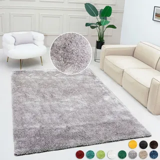 Bruno Banani Teppich Dana Teppich, besonders weich und kuschelig, Kundenliebling, rechteckig, Höhe: 30 mm, uni, Mikrofaser Teppiche, Wohnzimmer, Schlafzimmer, Esszimmer silberfarben 240 cm x 320 cm x 30 mm