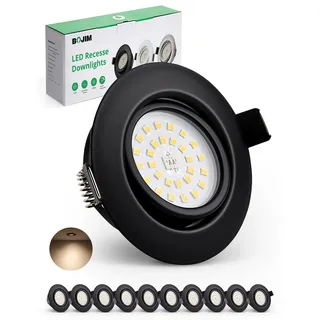 BOJIM LED Einbaustrahler 230V Schwarz, LED Spots Dimmbar Neutralweiß 5.5W 68mm - 80mm Lochmass, Einbauleuchten Deckenspots Einbauspots Schwenkbar für Küche Bad Wohnzimmer, 10er Set