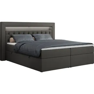 MKS Meble MKS Boxbett Dunkelgrau Textil 2-Sitzer, H4 , Doppelbett mit Bettkasten Stauraumbett, Gold-6 LED 120/200 Kunstleder - Multipocket-Matratze