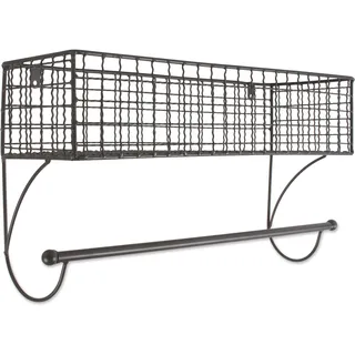 DII Home Traditions Z02223 Rustikales Wandregal aus Metall mit Handtuchstange, groß, Grau