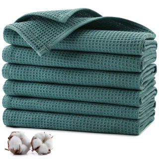 Jogoico Geschirrtücher 100% Baumwolle 6 Stück Geschirrhandtücher 35 x 35 cm Küchenhandtücher Weiche Küchentücher Saugfähig Waffeltücher Maschinenwaschbares Geschirrtuch Trockentücher - Dunkelgrün