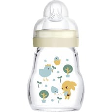 Bild Feel Good Babyflasche aus Glas (170 ml), Babyflasche mit weiter Öffnung, stabile Baby Trinkflasche mit Sauger Gr. 1, ab der Geburt, Hase/Küken