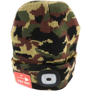 Größe XS, extra kleine Mütze mit LED-Frontleuchte, Strickmütze mit LED-Licht ideal zum Joggen, Campen, Arbeiten, Spazieren etc., wiederaufladbar per USB und waschbar, tarnfarben camouflage