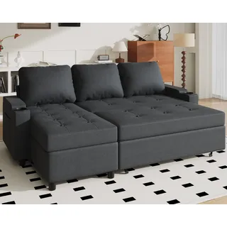 JUMMICO Schlafsofa mit Bettkasten L Form Sofa mit Schlaffunktion 3 Sitzer Couch klein Ecksofa Schlafcouch Ausziehbar Wohnlandschaft für Wohnung und Wohnzimmer Dunkelgrau