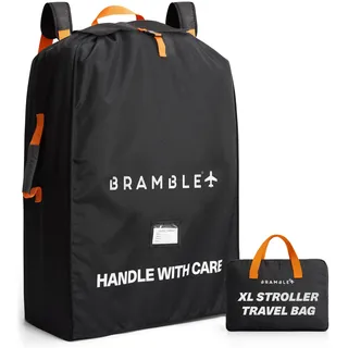 Bramble - XL Geschwisterwagen Transporttasche für Flugzeug Gate Check - Wasserabweisendes Ballistik-Nylon mit gepolsterten Neopren-Trägern, Packbeutel & ID-Fenster - 100 x 65 x 40 cm (Schwarz)