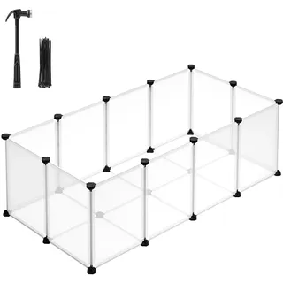 SONGMICS Freigehege mit Bodenplatten, Laufstall, Meerschweinchen Gehege, aus Kunststoff, Gehege für Hamster, Kaninchen, Igel, 125 x 63 x 42 cm, weiß LPC001W01