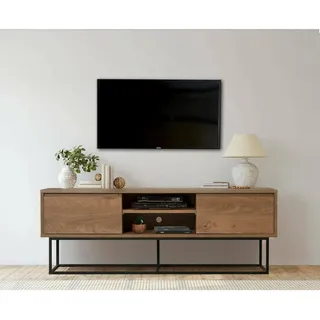 Dmora - Fernsehschrank Selena, Ständer für Wohnzimmerfernseher, Niedriges Wohnzimmer-Sideboard, TV-Ständerbasis, 140x40h50 cm, Walnuss und Schwarz