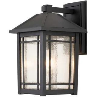 Wandleuchte außen Rustikal Alu Glas h: 41,8 cm IP44 Schwarz E27 leuchte Wand