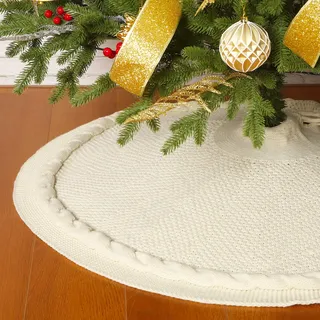 Sattiyrch Weihnachtsbaum-Rock, 121,9 cm, luxuriös, gestrickt, dick, rustikal, Weihnachtsdekoration, cremefarben