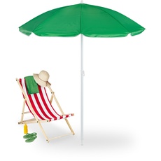 Relaxdays Sonnenschirm, Ø 160 cm, knickbar, höhenverstellbar, UV-Schutz, Strandschirm mit Tasche, Strand & Balkon, grün