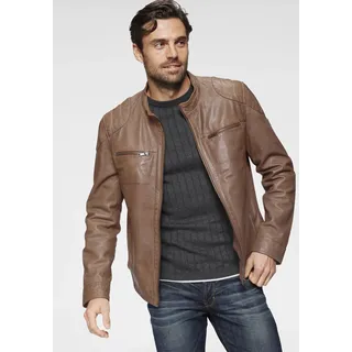 Lederjacke BRUNO BANANI "Flint", Herren, Gr. XXXL (58), braun (cognac), Obermaterial: 100% Lammnappaleder. Futter: 100% Baumwolle. Ärmelfutter: 100% Polyester, used, tailliert, mit Knopf, Jacken Lederjacke, aus Lammnappaleder, taillierter Schnitt, Bikerkragen, Used-Optik
