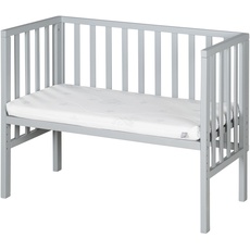 Bild Beistellbett safe asleep® 2 in 1 taupe - Matratze - Komplettes Anstellbett mit Barriere - Bett Set für Babys - Holz taupe/grau