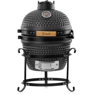 BBQ-Toro Kamado Grill Holzkohlegrill Haiiro Ø 32 cm | Matt Grau, Bubble Frosted Glaze | Mini Holzkohlegrill mit Thermometer & Holzgriffen | Keramikgrill rund, Ceramic Grill Ei, Smoker, BBQ Grillofen