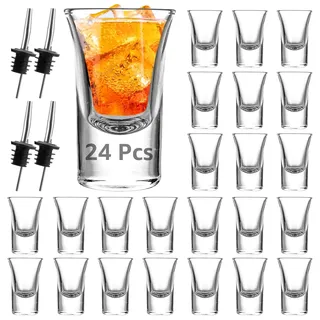 FWEEK 24er Set Schnapsgläser Glas, 3cl Shotgläser Glas, Schnapsglas Schnaps Gläser Dicker Boden mit Weinausgießer für Party, Club, Bar, Trinken, Spülmaschinenfest