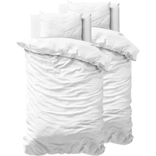 Sleeptime Bettwäsche 4-teilig 100% Baumwolle – atmungsaktiv & hautfreundlich – Oeko-TEX® geprüft, Reißverschluss, pflegeleicht – 2X Bettbezug 135x200 cm + 2X Kissenbezug 80x80 cm – Weiß