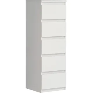 FORTE Chelsea Kommode 40 50, Schmale Kommode mit 5 Schubladen, Weißes Sideboard, Modern, Holzwerkstoff, Weiß, 41,8 cm breit x 128 cm hoch x 42,2 cm tief
