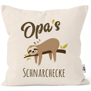 MoonWorks® Kissen-Bezug Spruch Opa's Oma's Mama's Papa's Schnarchecke Faultier Print Kissen-Hülle Deko-Kissen Baumwolle Natur Unisize