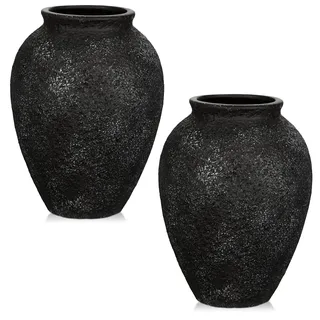 Rustikale Keramikvase – Kleine Deko-Vase 17 cm mit Struktur für Trockenblumen & Pampasgras – Boho & Modern – Beige 2er Set Erhältlich