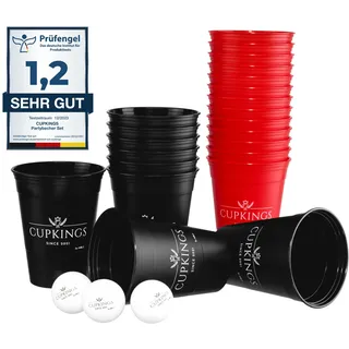CUPKINGS Becher Set 22 Stück – 473 ml / 16 oz – Hartplastik – Spülmaschinenfest & Wiederverwendbar – Mehrwegbecher für Party & Festival - Schwarz/Rot
